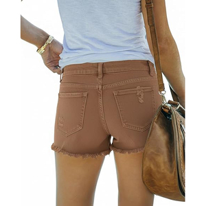 Stretch Skinny Distressed Denim Shorts Women Body Hugging High <b>Waist</b> Ripped Raw Hem Summer Slim Fit <b>Jean</b> Bottoms - Product Image 5