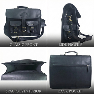 Sac à main pour ordinateur portable en cuir véritable noir vintage pour homme, élégant, décontracté, pour le bureau, messager, portable, durable, léger - Product Image 2