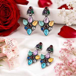 Large Quantity Wholesale Oxidized <b>Silver</b> Multi Stone Bohemian Style <b>Dangle</b> <b>Earrings</b> Women for Party | Direct Factory - Product Image 1