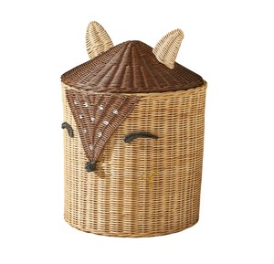 Cesta de Almacenamiento de Mimbre Fox con Tapa, Organizador de Juguetes de Animales del Bosque Tejido, Contenedor de Ropa Sucia de Mimbre para Guardería Infantil - Product Image 1