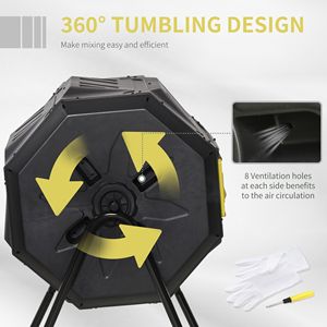 Composteur rotatif jaune de 43 gallons à double compartiment pour extérieur, composteur rotatif à 360 degrés - Product Image 2