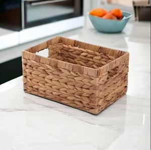 Woven <b>Basket</b> Natural Water Hyacinth Rectangle Storage <b>Basket</b> With <b>Handles</b> Rustic Multi Purpose Organizer - Product Image 4