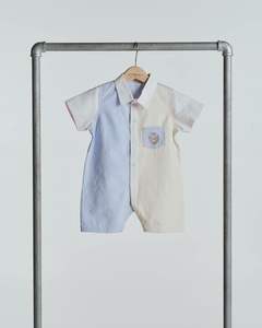 Jeno ชุดเสื้อผ้าเด็กผู้ชายชุดบอดี้สูทผ้าฝ้าย100% ปักแขนสั้นผ้าอ๊อกซ์ฟอร์ดจัมพ์สูทลายสีสำหรับเด็กอายุ6เดือนขึ้นไป - Product Image 2