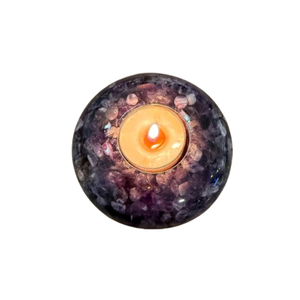Amethyst Crystal Resin Tea Light Candle Holder Sphere-Shaped <b>Orgonite</b> Votive Stand For Healing Home Decor & Spiritual Meditation - Product Image 1