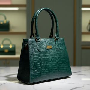 WRIZA Bolso informal de cuero genuino para mujer |   Bolso de Mano Verde Esmeralda con Textura de Cocodrilo Resistente al Agua |   Estructurado con Múltiples Compartimentos - Product Image 2