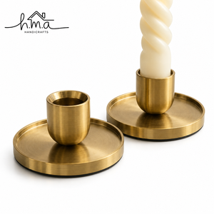 Brass Gold Cylindrical <b>Taper</b> <b>Candle</b> Holder Round Shape Minimalist Modern Candlestick Stand Decorative Table Centerpiece - Product Image 6