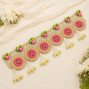 Handmade Floral Pearl Bandhanwar Toran Door Hanging Pink Gold Meenakari Wedding Home Decor Wall Hanging Festive <b>Decoration</b> - Product Image 4