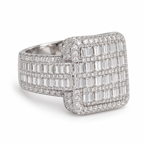 Anillo de cóctel de lujo con moissanita, corte baguette, engaste de canal, plata 925, joyería de compromiso para mujer - Product Image 1