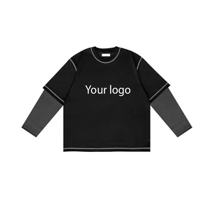 เสื้อยืดแขนยาวสองชั้นแบบหนาพิเศษ สั่งทำได้ตามต้องการ OEM เสื้อผ้าสตรีทแวร์สำหรับทุกเพศ พิมพ์ลายโลโก้ตามสั่ง สไตล์ลำลอง เสื้อยืด 2 in 1 - Product Image 1