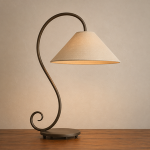 Lampe de table en métal finition bronze faite à la main KS International, abat-jour en tissu, lampe sur pied incurvée pour la décoration de la maison, salon, chambre à coucher - Product Image 2