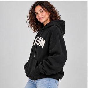 <b>Black</b> Custom Hoodie <b>Women</b> Long Drawstring Premium Heavyweight Fleece Pullover Drop Shoulder Streetwear <b>Sweatshirt</b> - Product Image 3