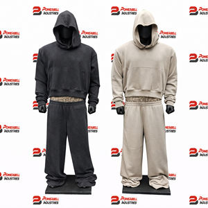 Conjunto de Sudadera Corta y Pantalones Deportivos de Algodón French Terry |   Corte Holgado |   Bordado de Estilo Vintage |   Diseño de doble cinturón en la cintura - Product Image 1