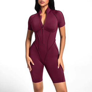 Conjunto de 2 piezas de mono de yoga para mujer, de cintura alta, sin espalda, con cremallera frontal, de secado rápido y transpirable, para gimnasio - Product Image 1