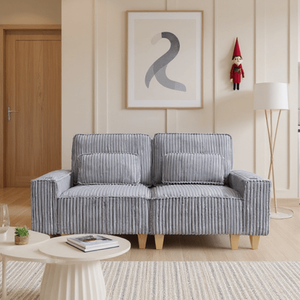 Divano a 2 Posti in Velluto a Coste con Seduta Profonda, Portabicchieri in Acciaio Inox Spazzolato e 2 Cuscini Decorativi per Soggiorno - Product Image 2