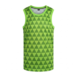 Maillot de basket personnalisé pour homme, vert lime, sans manches, col rond, logo en mesh, antibactérien, respirant, vente en gros de vêtements de sport - Product Image 1