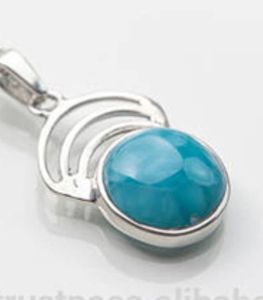 Pendentif ethnique fait main en argent sterling 925 exclusif, forme ronde, pierre précieuse Larimar bleue, bijoux pour femmes, fournisseur ODM OEM - Product Image 1