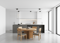 Ensemble de table à manger moderne ronde en frêne massif et placage MDF avec 4 chaises - Durable et facile à nettoyer