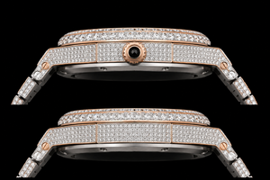 Montre en or rose incrustée de diamants CRYSTAL avec bracelet argenté demi-cerclé, lunette en cristal, emballage cadeau - Product Image 2