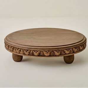 Handcrafted Durable Traditional Chinese Wooden Engraved Plant Dessert <b>Plate</b> Serving Tray Cake <b>Stand</b> for Wedding Catering Table - Product Image 1