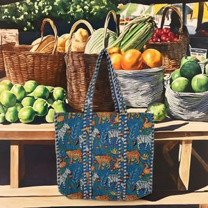 Bolsa de Mano Acolchada de Algodón Indio Estampada a Mano con Asa Larga y Cierre de Cremallera, 100% Algodón, Bolsa de Compras, Bolsa de Hombro - Product Image 4