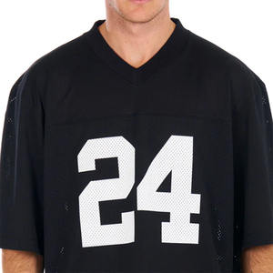 Maillot de football court et ample noir LESAM pour homme, en tissu polyester respirant, anti-bactérien, avec maille ventilée et épaules tombantes - Product Image 4