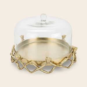 Cúpula para Pastel en Forma de Rosa, Base para Pastel de Aluminio y Vidrio Dorado con Tapa, Exhibidor de Postres para Cumpleaños, Bodas y Fiestas, Soporte Metálico para Pastel - Product Image 1