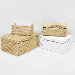 Top Rated Natural Water Hyacinth Iron Wire Decorative Storage <b>Basket</b> <b>with</b> Hinged <b>Lid</b> - Product Image 6