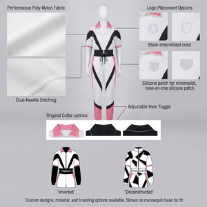 Conjunto de mono deportivo de bloques de color para mujer, de manga corta, con capucha, transpirable, de lona, de largo completo y ajuste ceñido. - Product Image 4
