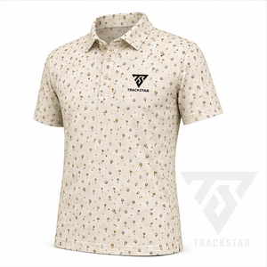 Camisa Polo Trackstar para Hombre, Color Beige, con Estampado de Iconos de Golf, Manga Corta, Cuello con Botones, Estilo Deportivo Informal, Logotipo Personalizado - Product Image 6