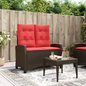 Grand banc de jardin inclinable en rotin PE marron, bancs de patio - Product Image 1