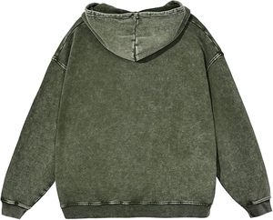 En gros, Survêtement Automne ODM Vert Olive Délavé à l'Acide, Coupe Oversize, Style Vintage, Pull en Molleton de Coton Épais, Unisexe, Style Urbain - Product Image 4
