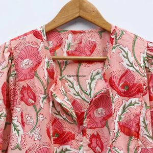 Belle robe d'été en coton à fleurs imprimées à la main pour femmes, vêtements décontractés, manches 3/4, séchage rapide - Product Image 3