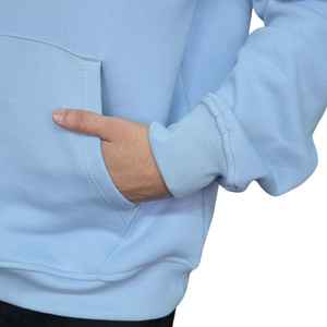 Sweat à capuche pour homme en coton et élasthanne, imprimé personnalisé, tissé, délavé vintage, bleu clair, entièrement zippé, coupe oversize - Product Image 3