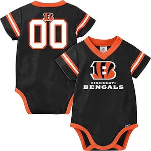Body de Malla Negra para Bebé de los Cincinnati Bengals con Ribete Naranja y Logotipo del Equipo, Marca Bandera Americana Bordada y Personalizada - Product Image 1