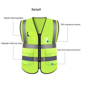 เสื้อกั๊กนิรภัยสำหรับงานก่อสร้าง โลโก้สะท้อนแสง มองเห็นได้ชัดเจน มีไฟ LED แจ็คเก็ตวิศวกรสำหรับทำงาน มีกระเป๋าและซิป เสื้อกั๊กสะท้อนแสง สั่งซื้อเลย - Product Image 2