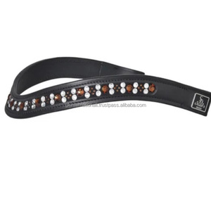 Bande de front de cheval en cuir de canal vide en forme de vague décorée de cristaux multicolores strass chaîne en métal bande de front - Product Image 1