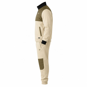 Men's Beige Olive Color Block Heavyweight Tracksuit Full Zip <b>Jacket</b> Sweatpants Casual <b>Winter</b> Wear Breathable Polyester Cotton - Product Image 3