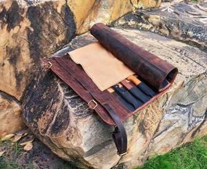 Professional Multi-function Custom Logo Eco-Friendly <b>Leather</b> Handmade Hunting Chef Travel <b>Rolling</b> Kitchen Tool <b>Knife</b> Portable - Product Image 5