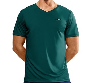 Camiseta Deportiva de Manga Corta con Cuello en V para Hombre, de Secado Rápido, Transpirable, con Logotipo Personalizado, Ropa Informal para Entrenamiento - Product Image 1