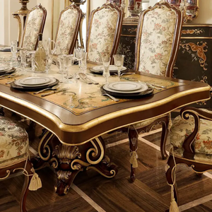 Juego de Comedor de Lujo en Madera de Caoba Tallada con 10 Sillas, Tapicería Floral, Estilo Francés Antiguo para Restaurante o Villa - Product Image 2