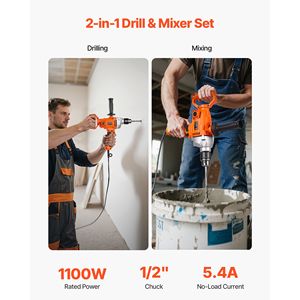 Trapano Elettrico con Cavo da 1/2 Pollice e Miscelatore, 850 RPM, 5.4A, Impugnatura a D, Pratico Miscelatore per Calcestruzzo - Product Image 2
