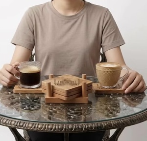 Juego de Posavasos Cuadrados de Madera con Diseño del Taj Mahal, Tapetes y Almohadillas Antideslizantes Hechos a Mano, Accesorio Decorativo de Mesa de Estilo Oriental - Product Image 2