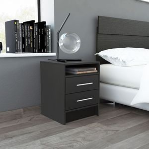 Comodino nero a due cassetti con Top superiore - Product Image 1