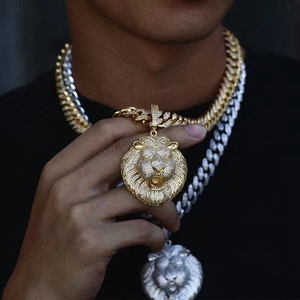 Pendentif Tête de Lion Iced Out Plaqué Or, Chaîne Hip Hop Micro-Pavée Moissanite Noire, Collier Statement, Bijou de Luxe, Cadeau - Product Image 3