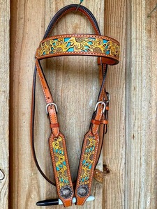 Têtière en cuir occidental faite à la main de haute qualité, ornée de motifs sculptés à la main, pour équipement de cowboy et d'équitation - Product Image 3