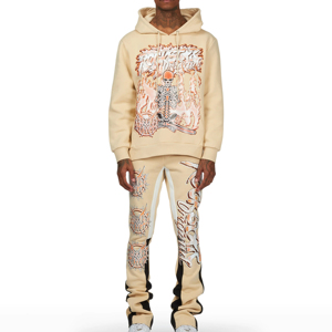 Survêtement Homme Coupe-Vent avec Pantalon Empilé et Sweatshirt – Ensemble 2 Pièces en Polyester pour Homme - Product Image 1