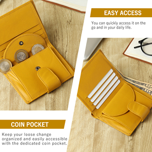 กระเป๋าสตางค์แบบพับสั้นหนังแท้สำหรับผู้ชาย WRIZA พร้อมระบบป้องกัน RFID |   สีเหลืองมัสตาร์ด พร้อมช่องใส่บัตร ช่องใส่เหรียญ และดีไซน์กะทัดรัด - Product Image 3