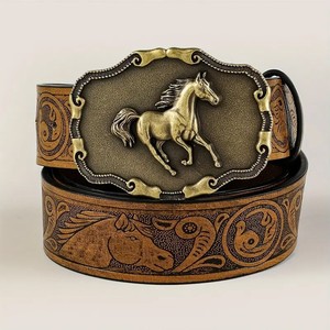 Vintage Western PU Leather <b>Belt</b> Embossed <b>Cowboy</b> <b>Belt</b> Plate <b>Buckle</b> Brown Casual Jeans Wear - Product Image 4