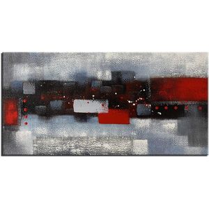 Décoration murale d'art abstrait moderne, peinture à l'huile texturée 3D sur toile de lin épaisse, rouge et gris, encadrée, pour la décoration de la maison - Product Image 1