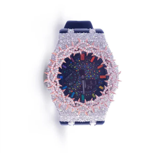 Reloj con Caja Icedout, Esfera con Números Romanos, Visualización de Fecha, Correa de Cristal, Cierre de Acero Inoxidable, Bisel Negro, Resistencia al Agua de 10 Bares - Product Image 1